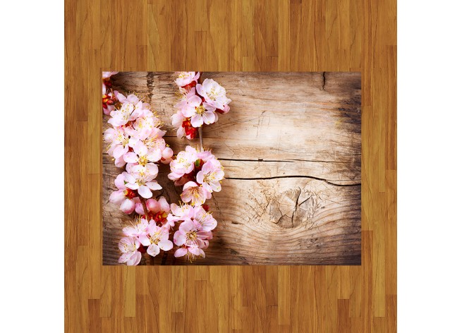 Наклейка на пол Весенние цветы, лежащие на деревянной достке